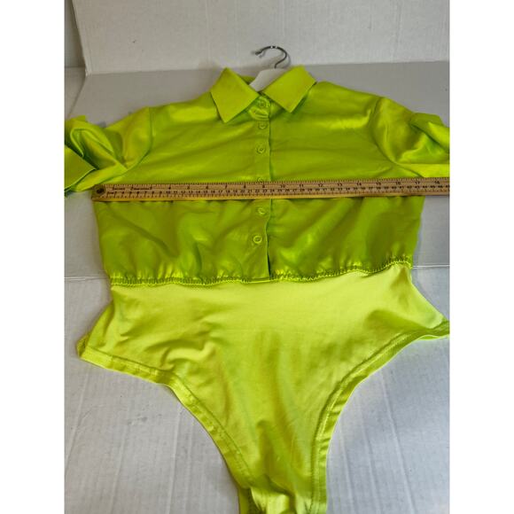Pretty Little Thing Lime Satin Shirt Bodysuit Size 6 - Picture 4 of 7
